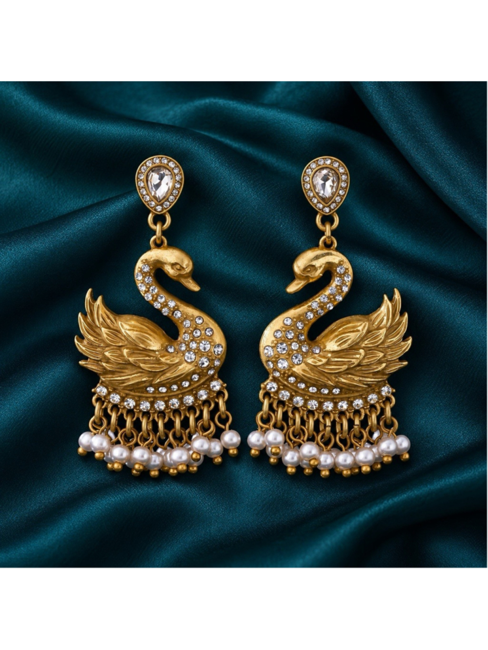 Medieval Bird Swan Earrings Flower Antique VTG Gold Pearl Museum Persian Animal